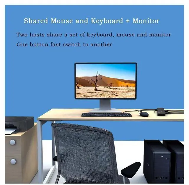 Alt view image 7 of 7 - KVM Switch HDMI 2 Port Box USB Switch selector with 4 USB 2.0 Hub 2 In 1 Out HDMI USB Switch Adapter Switcher 4Kx2K@60Hz Sharing USB Device,Printer,Scanner,Keyboard,Mouse,Wire Control /Body Controller