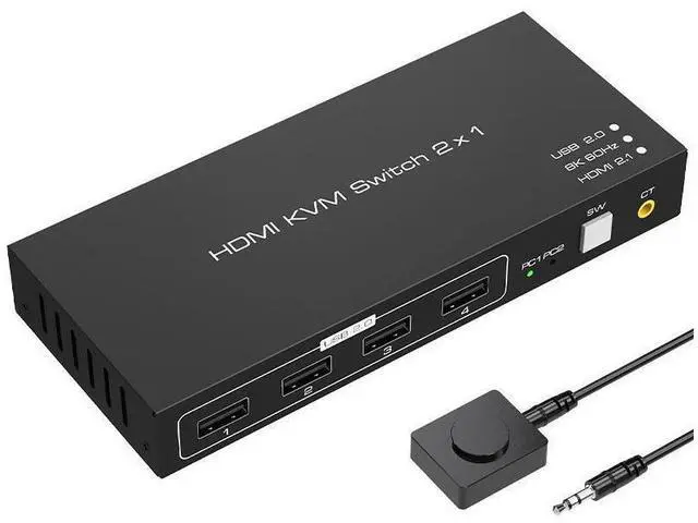 Alt view image 2 of 7 - KVM Switch HDMI 2 Port Box USB Switch selector with 4 USB 2.0 Hub 2 In 1 Out HDMI USB Switch Adapter Switcher 4Kx2K@60Hz Sharing USB Device,Printer,Scanner,Keyboard,Mouse,Wire Control /Body Controller