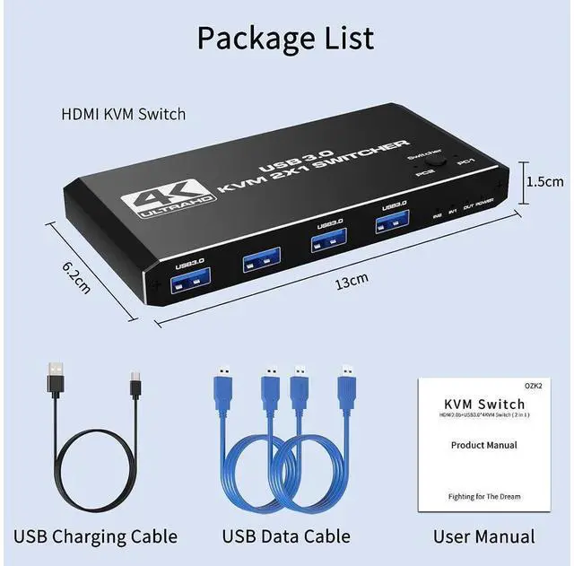 Alt view image 7 of 7 - USB 3.0 HDMI KVM Switch for 2 Computers Share 1 Monitor 4K@60Hz HDCP2.3 HDMI2.0 KVM Switches for 2 Computers Share 1 Set Mouse Keyboard U Disk Printer, Support for up to 4 USB Devices eokCXOY