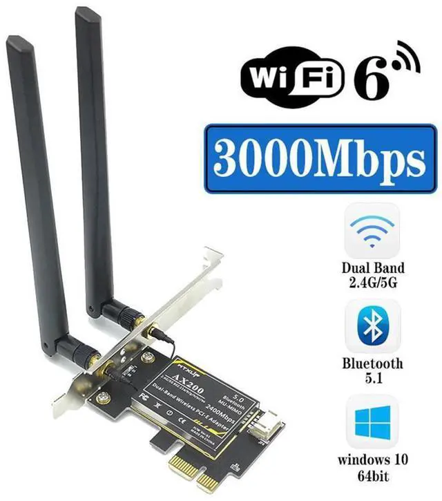 Main image of PCIe WiFi 6 Network Card Wireless Adapter Bluetooth 5.0 AX 3000 Mbps AX200 Dual Band 5.GHz/2.4GHz PCI-E Wireless WiFi Network Adapter Card for Desktop Windows 10 64-bit eokCXOY