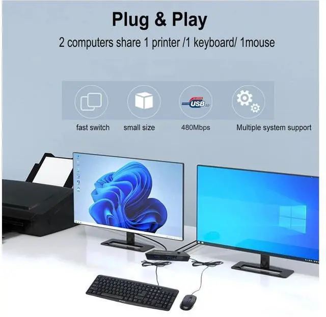 Alt view image 5 of 7 - USB Switch 2 in 4 Out, USB Switcher Selector 2 Port for 2 Computer Share 4 USB Device Keyboard Mouse Printer Scanner U Disk, USB 2.0 switcher Compatible with Windows, Linux etc. eokCXOY