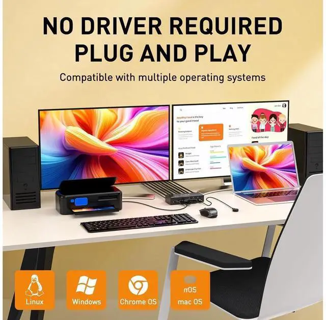 Alt view image 4 of 7 - Displayport KVM Switch 3 Computer 2 Monitors, Dual Monitors Displayport USB 3.0 KVM Switcher, Supports 8K@30Hz 4K@60Hz for 3 DP Computers Share 2 DP Monitors, Keyboard and Mouse, with Wired Remote