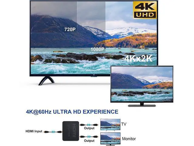 Alt view image 3 of 7 - HDMI Splitter 1 in 2 Out, 4K HDMI 3D Splitter for Dual Monitors, High Speed 2-Port HDMI Splitter for Blu-Ray Player, Full HD HDMI Amplifier Splitter for Xbox, PS4, PS3, DVD, HDTV eokCXOY