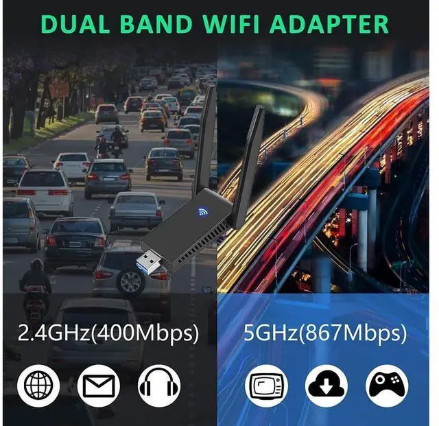 Alt view image 3 of 7 - WLAN Stick USB 3.0 WiFi Adapter PC 1300Mbps WiFi Dongle 2.4GHz/5GHz High Gain Dual Band 5dBi Antenna Wireless Network Adapter for Desktop, Laptop WinXP/7/8/10/Vista/Linux eokCXOY