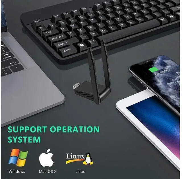 Alt view image 2 of 7 - WLAN Stick USB 3.0 WiFi Adapter PC 1300Mbps WiFi Dongle 2.4GHz/5GHz High Gain Dual Band 5dBi Antenna Wireless Network Adapter for Desktop, Laptop WinXP/7/8/10/Vista/Linux eokCXOY