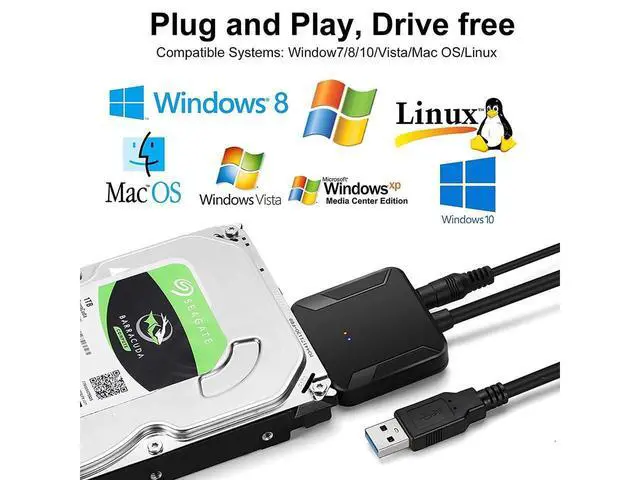 Alt view image 4 of 7 - SATA to USB 3.0 Adapter Cable, SATA III Hard Drive Adapter Converter for 3.5/2.5 Inch HDD/SSD with 12V/2A Power Adapter, 17 Inch, External Converter with 12V Power Adapter eokCXOY