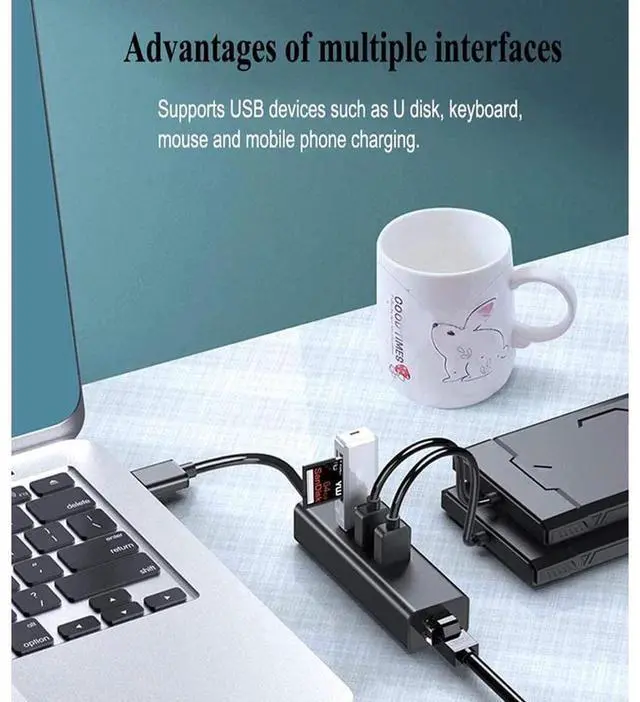 Alt view image 7 of 7 - USB 3.0 Hub to Ethernet Adapter, with RJ45 10/100/1000 Gigabit Ethernet LAN Network Adapter for Windows, Linux, MacBook, Ultrabook, Aluminum Black eokCXOY