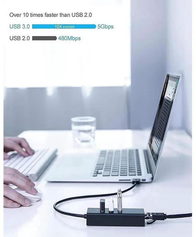 Alt view image 2 of 7 - USB 3.0 Hub to Ethernet Adapter, with RJ45 10/100/1000 Gigabit Ethernet LAN Network Adapter for Windows, Linux, MacBook, Ultrabook, Aluminum Black eokCXOY