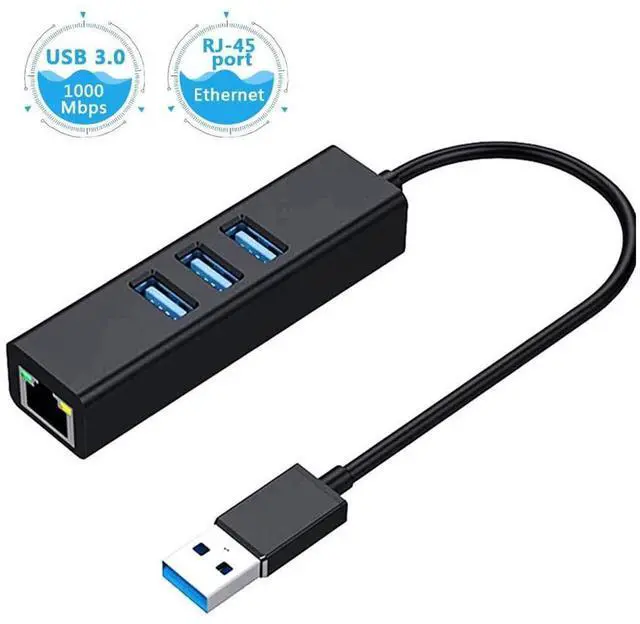 Main image of USB 3.0 Hub to Ethernet Adapter, with RJ45 10/100/1000 Gigabit Ethernet LAN Network Adapter for Windows, Linux, MacBook, Ultrabook, Aluminum Black eokCXOY