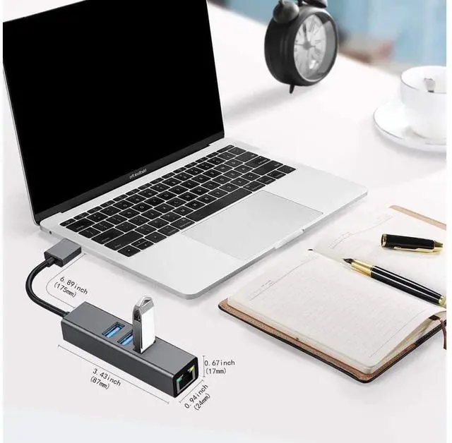 Alt view image 3 of 7 - USB 3.0 Hub to Ethernet Adapter, with RJ45 10/100/1000 Gigabit Ethernet LAN Network Adapter for Windows, Linux, MacBook, Ultrabook, Aluminum Black eokCXOY