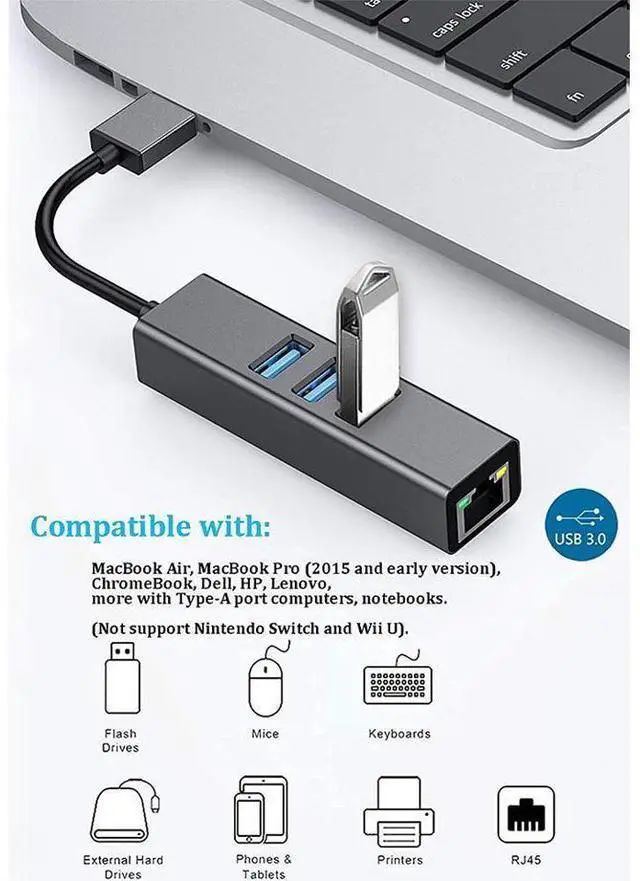 Alt view image 6 of 7 - USB 3.0 Hub to Ethernet Adapter, with RJ45 10/100/1000 Gigabit Ethernet LAN Network Adapter for Windows, Linux, MacBook, Ultrabook, Aluminum Black eokCXOY