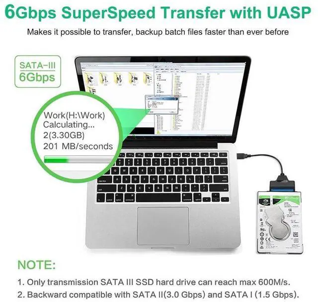 Alt view image 5 of 7 - SATA to USB 3.0/USB-C Adapter Cable for 2.5 inch Hard Drive HDD/SSD Data Transfer, External Hard Drive Converter Support UASP (Black) eokCXOY