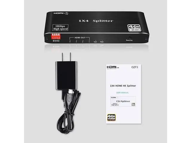 Alt view image 7 of 7 - 4K 60Hz HDMI 2.0 1X4 Switch Splitter, 4 Port 4K HDMI Switcher 1 in 4 Out, HDMI 2.0b and HDCP 2.2,4K@60Hz 1x4 HDMI Splitter.support RGB 8:8:8(7.1CH Dolby atmos, 16 kinds of EDID mode,HDR 10 eokCXOY