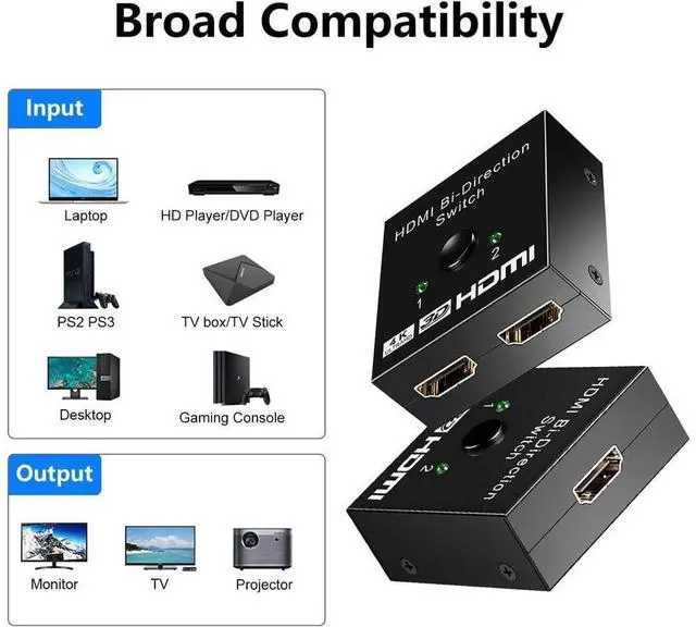 Alt view image 7 of 7 - HDMI Switch Splitter 4K@60hz, Aluminum Bidirectional HDMI Switcher 2 in 1 Out, HDMI Splitter 1 in 2 Out, HDMI Hub Supports 4K 3D HDR for Xbox PS5/4/3 Blu-Ray Player Fire Stick Roku HDTV eokCXOY