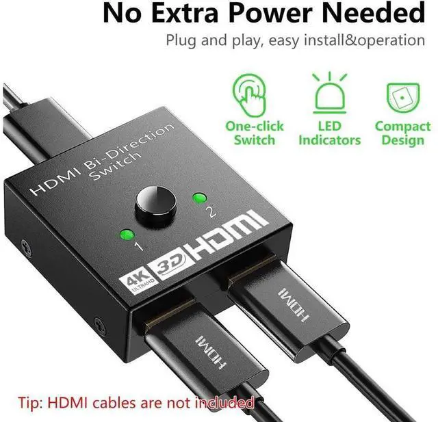 Alt view image 5 of 7 - HDMI Switch Splitter 4K@60hz, Aluminum Bidirectional HDMI Switcher 2 in 1 Out, HDMI Splitter 1 in 2 Out, HDMI Hub Supports 4K 3D HDR for Xbox PS5/4/3 Blu-Ray Player Fire Stick Roku HDTV eokCXOY