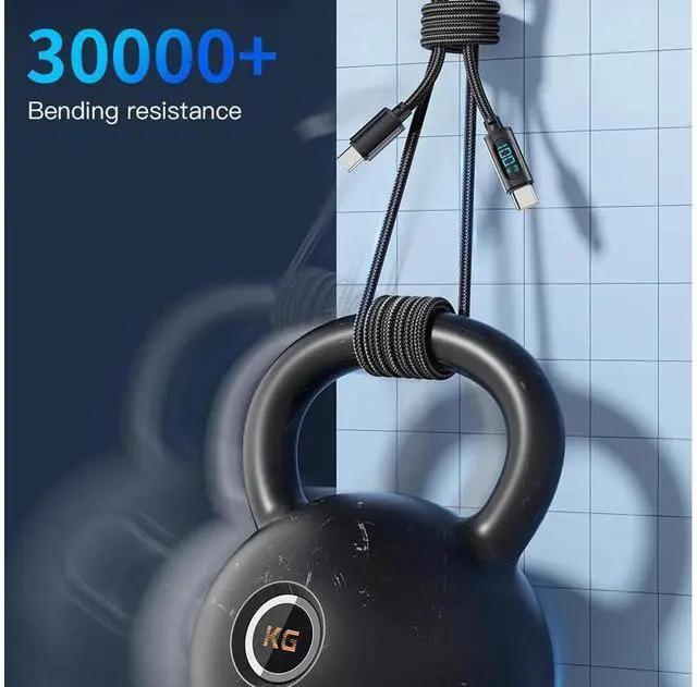 Alt view image 7 of 7 - PD 100W USB C to USB C Cable, 5A 20V Fast Charging USB C Cable with LED Display Nylon Braided Charger Cord Type C Cable for Samsung S21 S20 iPad Pro Google Pixel LG (3.3FT, 1-PACK) eokCXOY