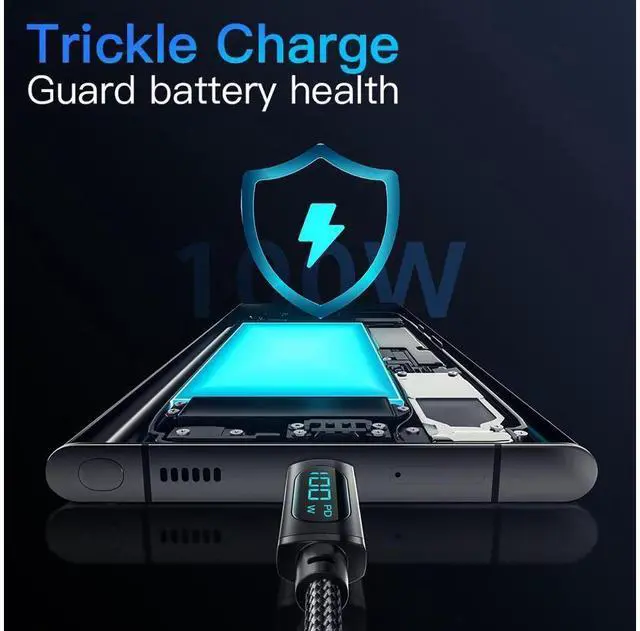 Alt view image 6 of 7 - PD 100W USB C to USB C Cable, 5A 20V Fast Charging USB C Cable with LED Display Nylon Braided Charger Cord Type C Cable for Samsung S21 S20 iPad Pro Google Pixel LG (3.3FT, 1-PACK) eokCXOY