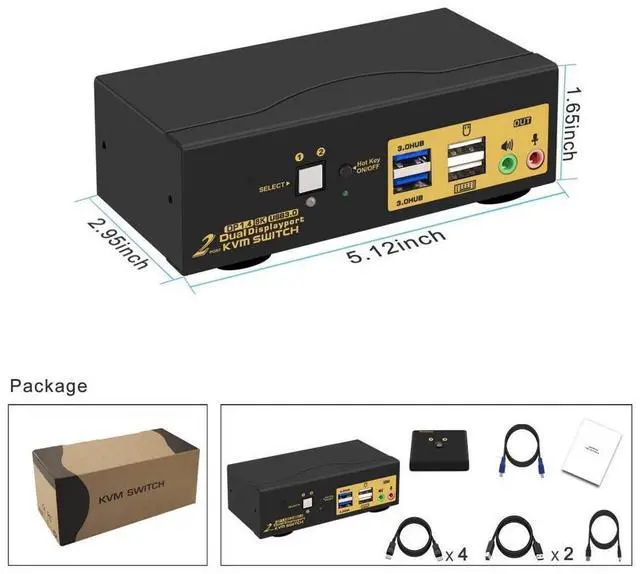 Alt view image 7 of 7 - 2 Port DP USB 3.0 Dual Monitor Displayport KVM Switch, DP 1.4 8K@30Hz 4K@144Hz Extended Display, DP KVM Switch 2 Computers 2 Monitors with Audio Microphone Output, with Cables and Wired Controller