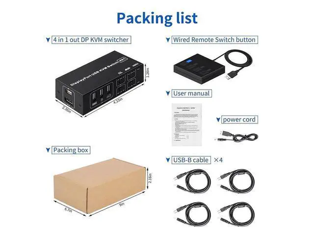 Alt view image 7 of 7 - 4 Port DisplayPort KVM Switch 3D UHD 4K@60Hz 4 in 1 Out USB and DP KVM Switcher for 4 PCs Share Keyboard Mouse Monitor and USB 2.0 Devices, with 4 USB Cables eokCXOY