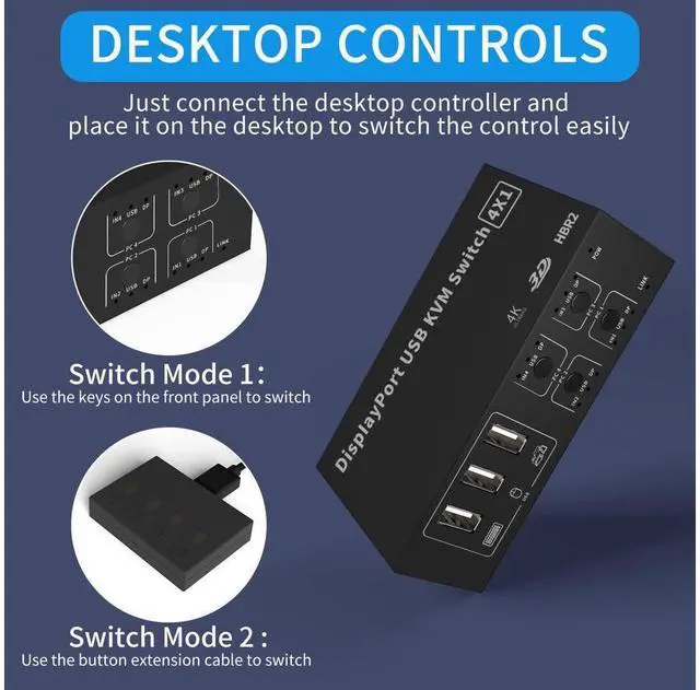 Alt view image 4 of 7 - 4 Port DisplayPort USB KVM Switch, 4K @60Hz 2K@120Hz Ultra HD 4x1 DP KVM Switcher 4 in 1 Out with 4 Pcs 5ft KVM Cables + 4 DP Cables Supports USB 2.0 Device eokCXOY