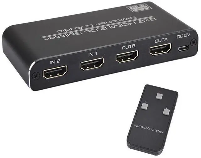 Main image of 2 In 2 Out 4k@60Hz HDMI-compatible 2.0 Switch Splitter 2*2 Matrix 3D HDCP2.2 HDR HDMI-compatible Switcher with IR Remote Control 3.5mm Headphone & SPDIF Audio Output eokCXOY