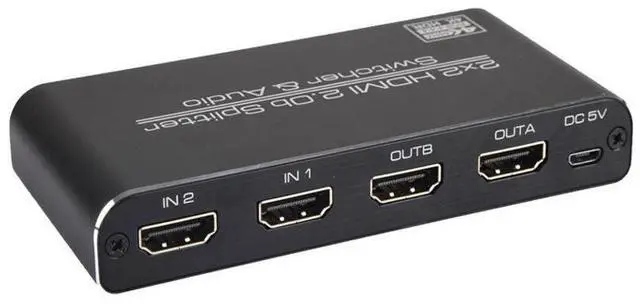 Alt view image 3 of 7 - 2 In 2 Out 4k@60Hz HDMI-compatible 2.0 Switch Splitter 2*2 Matrix 3D HDCP2.2 HDR HDMI-compatible Switcher with IR Remote Control 3.5mm Headphone & SPDIF Audio Output eokCXOY