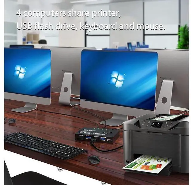 Alt view image 5 of 7 - USB 3.0 Switch Selector 4 Port, 4 in 4 Out USB KVM Switcher 4 Computers Sharing 4 USB Devices, USB Peripheral Switcher for Keyboard Mouse Printer Scanner,with Wired Remote Button and 4 USB 3.0 Cable