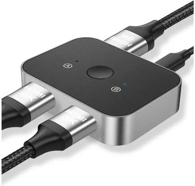 Main image of 2 Port 8K HDMI 2.1 Switch, Aluminum HDMI Switcher 2 in 1 Out Support 8K @60Hz/4K @120Hz, Bi-Directional HDMI Switch Splitter 1 in 2 Out Compatible for PS3/4/5 Xbox Fire Stick Roku Blu-Ray Player
