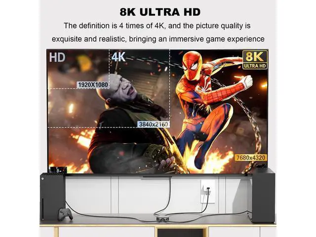 Alt view image 4 of 7 - 2 Port 8K HDMI 2.1 Switch, Aluminum HDMI Switcher 2 in 1 Out Support 8K @60Hz/4K @120Hz, Bi-Directional HDMI Switch Splitter 1 in 2 Out Compatible for PS3/4/5 Xbox Fire Stick Roku Blu-Ray Player