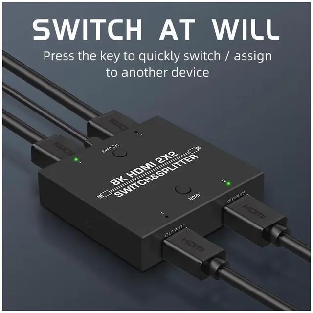 Alt view image 7 of 7 - 8K HDMI2.1 Switch & Splitter 2 In 2 Out Video Switcher 2*2 Video Matrix 8K@60Hz 4K@120Hz Splitter EDID Dynamic HDR Multi Screen eokCXOY