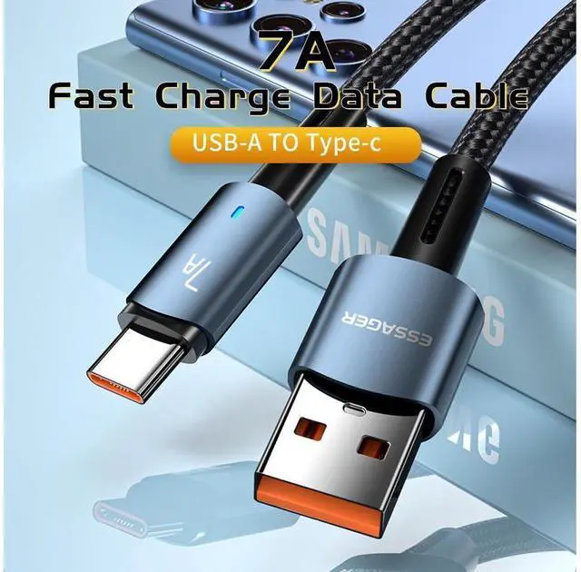 Alt view image 2 of 7 - USB A to USB C Cable, 7A Fast Charging USB C Cable Nylon Braided Charger Cord Type C Cable for Samsung S21 S20 iPad Pro Google Pixel LG (3.3FT, 1-PACK)