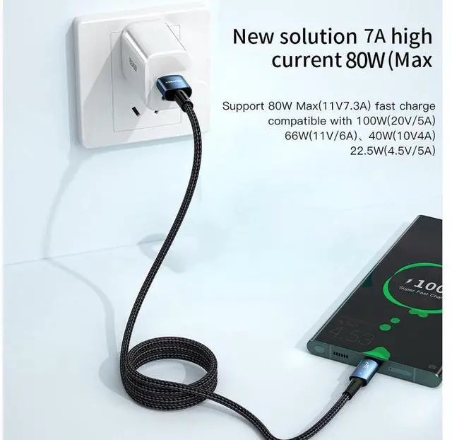 Alt view image 3 of 7 - USB A to USB C Cable, 7A Fast Charging USB C Cable Nylon Braided Charger Cord Type C Cable for Samsung S21 S20 iPad Pro Google Pixel LG (3.3FT, 1-PACK)