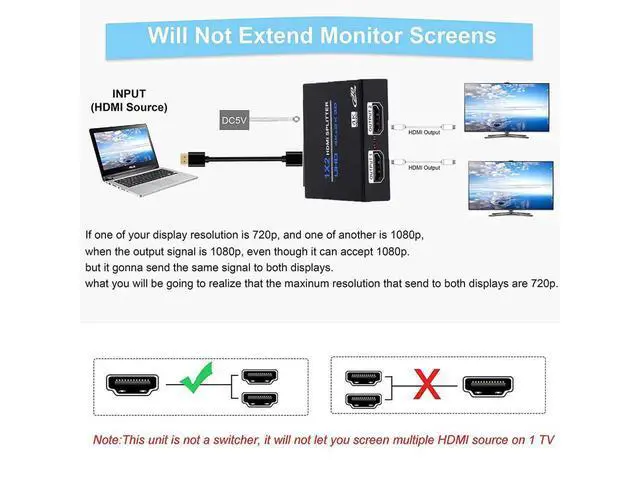 Alt view image 4 of 7 - HDMI Splitter 1x2 , 1 in 2 Out HDMI Splitter Audio Video Distributor 3D & 4K x 2K Box for HDTV, STB, DVD, PS3, Projector Etc eokCXOY