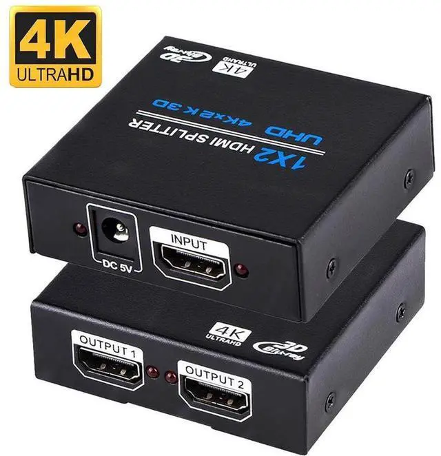 Main image of HDMI Splitter 1x2 , 1 in 2 Out HDMI Splitter Audio Video Distributor 3D & 4K x 2K Box for HDTV, STB, DVD, PS3, Projector Etc eokCXOY