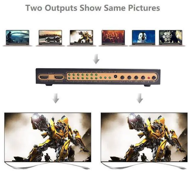 Alt view image 5 of 7 - 6x2 HDMI Matrix PIP HDMI 6x2 HDMI Matrix Switcher with Audio extractor HDMI ARC 4K/30Hz Matrix HDMI 6 in 2 out HDMI Switch Splitter with Audio out eokCXOY