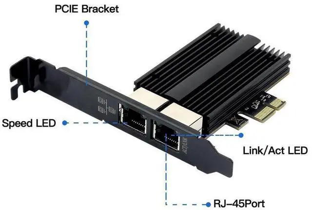 Alt view image 2 of 7 - 2.5Gbps PCIe Network Card Dual RJ45 Port Adapter with Intel I226 Chipset 2500/1000/100Mbps PCI Express Gigabit Ethernet NIC Card RJ45 LAN Port Controller for Desktop Gaming Office eokCXOY