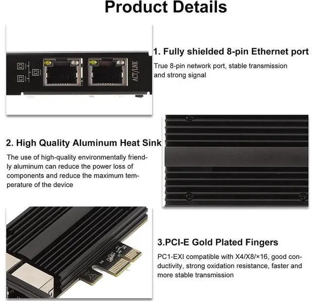 Alt view image 3 of 7 - 2.5Gbps PCIe Network Card Dual RJ45 Port Adapter with Intel I226 Chipset 2500/1000/100Mbps PCI Express Gigabit Ethernet NIC Card RJ45 LAN Port Controller for Desktop Gaming Office eokCXOY