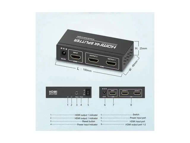 Alt view image 7 of 7 - 4K 1x2 HDMI Splitter Full HD 1080p HDMI Video Converter 1X2 Screen Split 1 In 2 Out Dual Display HDCP 3D for PS4 DVD PC To TV eokCXOY
