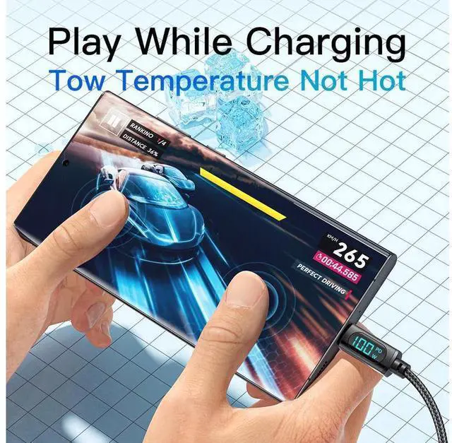 Alt view image 5 of 7 - PD 100W USB A to USB C Cable, 7A 11V Fast Charging USB C Cable with LED Display Nylon Braided Charger Cord Type C Cable for Samsung S21 S20 iPad Pro Google Pixel LG (3.3FT, 1-PACK) eokCXOY