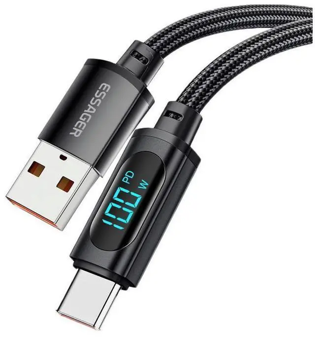 Main image of PD 100W USB A to USB C Cable, 7A 11V Fast Charging USB C Cable with LED Display Nylon Braided Charger Cord Type C Cable for Samsung S21 S20 iPad Pro Google Pixel LG (3.3FT, 1-PACK) eokCXOY