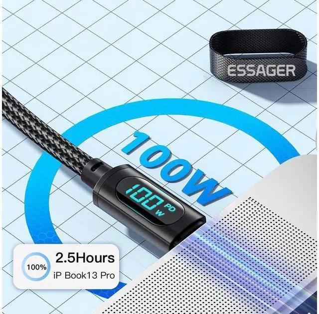 Alt view image 4 of 7 - PD 100W USB A to USB C Cable, 7A 11V Fast Charging USB C Cable with LED Display Nylon Braided Charger Cord Type C Cable for Samsung S21 S20 iPad Pro Google Pixel LG (3.3FT, 1-PACK) eokCXOY