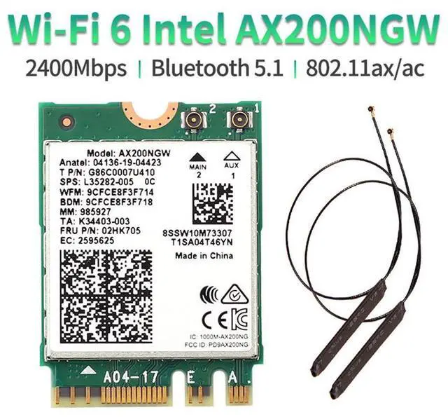 Main image of Dual band 802.11ax WIfi 6 For Intel AX200 NGFF M.2 KEY E Wireless Card AX200NGW MU-MIMO 2.4G/5Ghz 2400Mbps BT 5.1 With Antennas eokCXOY