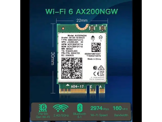 Alt view image 3 of 7 - Dual band 802.11ax WIfi 6 For Intel AX200 NGFF M.2 KEY E Wireless Card AX200NGW MU-MIMO 2.4G/5Ghz 2400Mbps BT 5.1 With Antennas eokCXOY