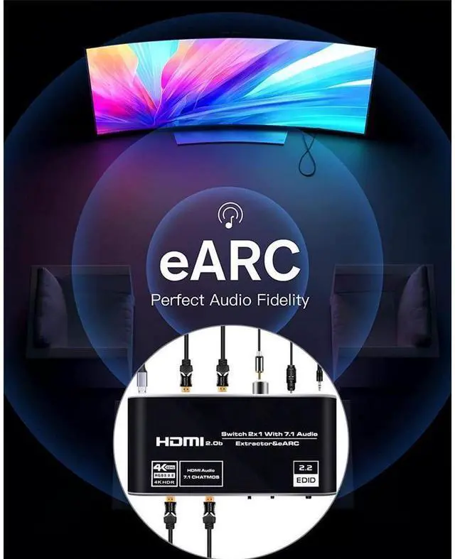 Alt view image 6 of 7 - HDMI Splitter Audio Extractor with Remote Control , 4k@60Hz 2 in 1 out with Optical Toslink SPDIF + Coaxial + 3.5mm Audio Out Supports Auto Scaling, HDCP2.3, HDMI2.0b eokCXOY