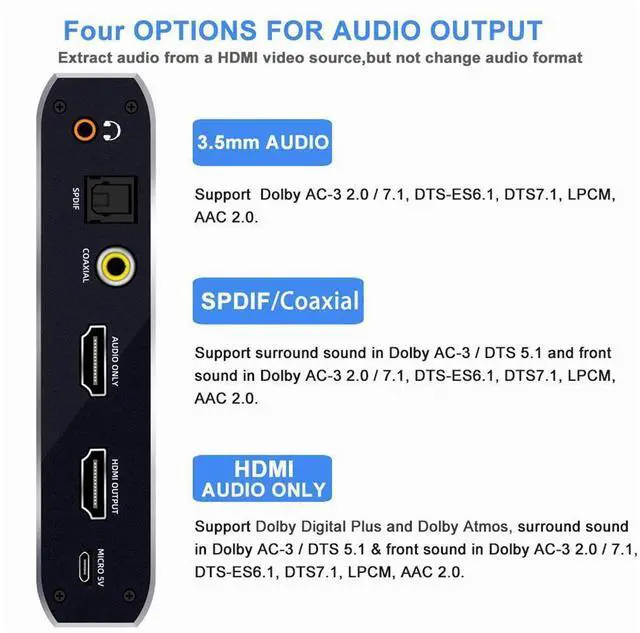 Alt view image 5 of 7 - HDMI Splitter Audio Extractor with Remote Control , 4k@60Hz 2 in 1 out with Optical Toslink SPDIF + Coaxial + 3.5mm Audio Out Supports Auto Scaling, HDCP2.3, HDMI2.0b eokCXOY