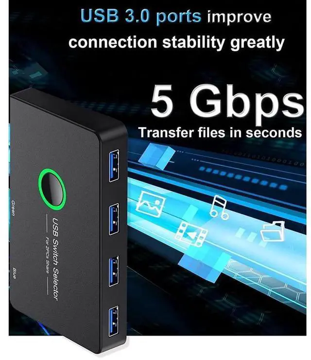 Alt view image 4 of 7 - 2 in 4 Out Switch Selector, USB 3.0 2.0 Switcher KVM Switch for Windows10 PC Keyboard Mouse Printer 2 PCs Sharing 4 Devices USB Switch (Black) eokCXOY