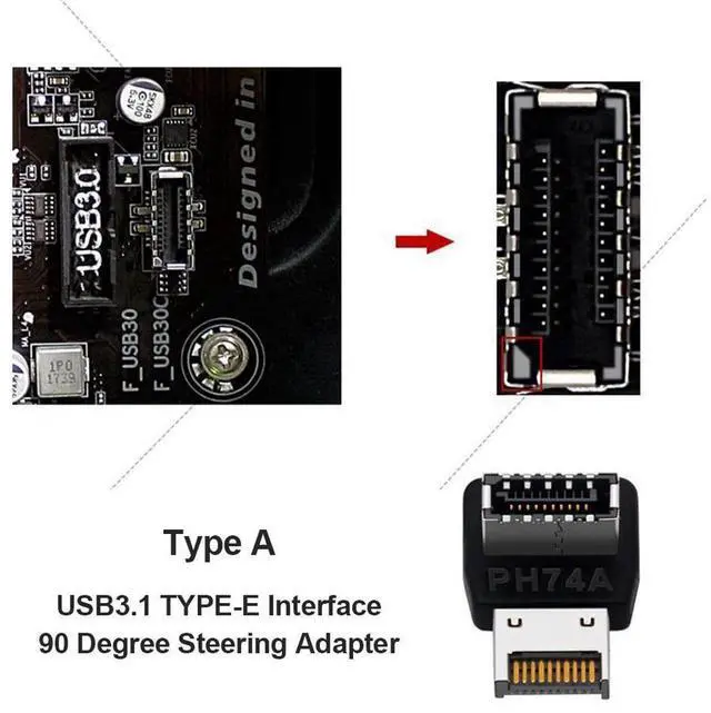 Alt view image 3 of 7 - Computer Motherboard Type-C USB3.1 Type-E 90 Degree Converter Computer Internal USB Header Adapter USB 3.1 Type-E 90 Degree Steering Elbow (2 PACK)