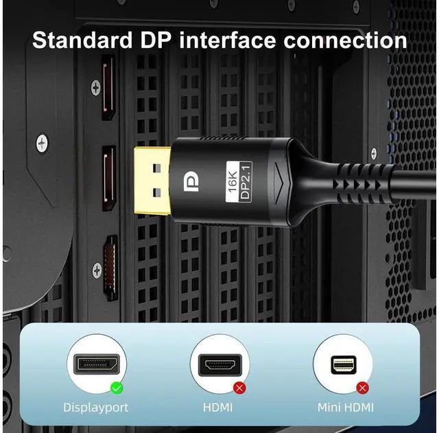 Alt view image 4 of 7 - 16K Displayport Cable 2.1 3.3ft, 80Gbps Display Port 2.1 Cable Support 16K@30Hz 8K@120Hz/60Hz 4K@240Hz HDR,HDCP, DSC 1.2a, Dp to Dp Cable for FreeSync/G-Sync/Gaming Monitor/Graphics Card eokCXOY