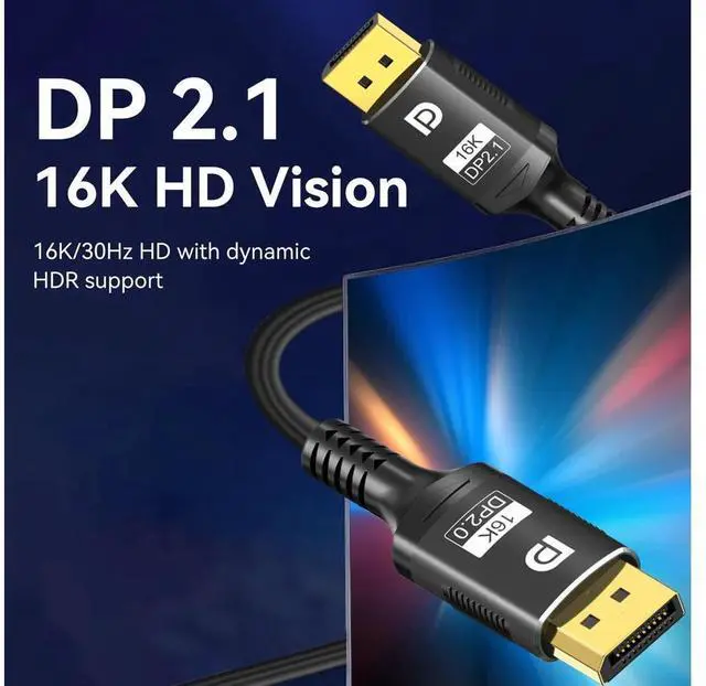 Alt view image 2 of 7 - 16K Displayport Cable 2.1 3.3ft, 80Gbps Display Port 2.1 Cable Support 16K@30Hz 8K@120Hz/60Hz 4K@240Hz HDR,HDCP, DSC 1.2a, Dp to Dp Cable for FreeSync/G-Sync/Gaming Monitor/Graphics Card eokCXOY
