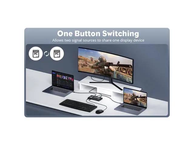Alt view image 3 of 7 - 8K USB C KVM Switch HDMI 2 Port 8K@60Hz 4K@120Hz, HDMI 2.1 KVM Switch with and 100W Power Delivery for 2 Computers Share 1 Monitor(DP/HDMI Output) and 3 USB Devices,3.5mm Audio eokCXOY
